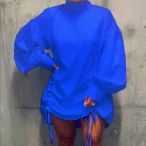 Casual Half A Turtleneck Fold Design Blue Mini